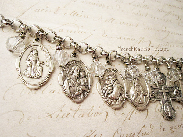 Art Deco Style Catholic Saints Necklace (Silver tone)