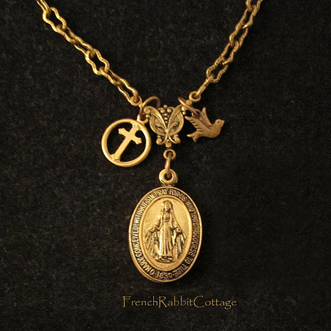 Mother Mary Locket Necklace. Lords Prayer Inside