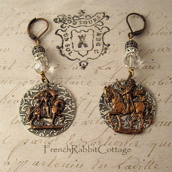 Joan of Arc Earrings. Mismatched Assemblage