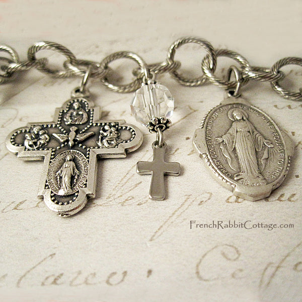 Catholic Saints Charm Necklace ( Silver Tone Medals )