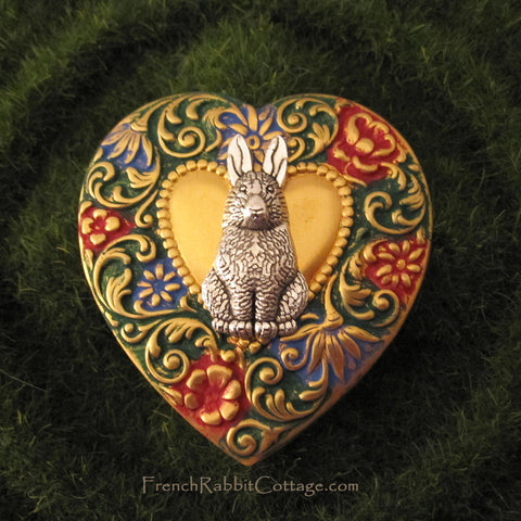 Bunny Rabbit Heart Brooch Pin