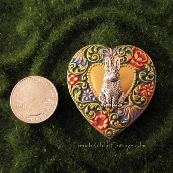 Bunny Rabbit Heart Brooch Pin
