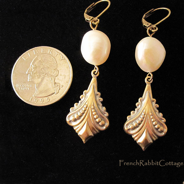 Art Deco Style Pearl Dangle Earrings