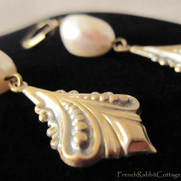 Art Deco Style Pearl Dangle Earrings