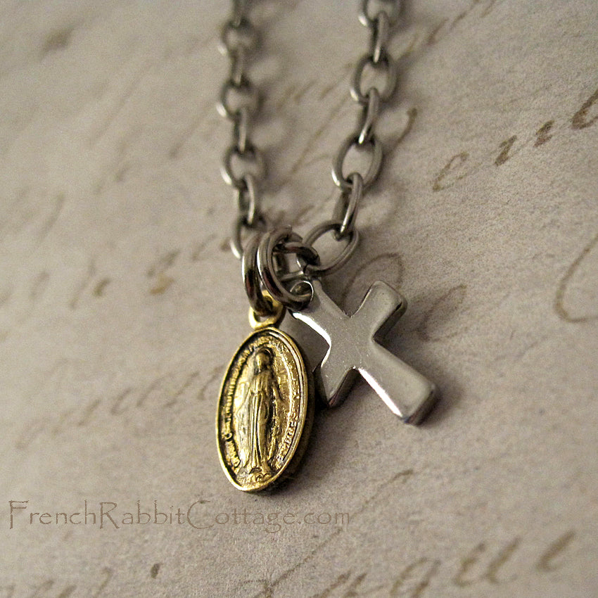 Minimalist Miraculous Medal Necklace Catholic Jewelry – French