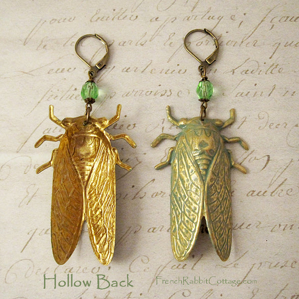 Cicada Earrings. Long Dangle Bug Earrings