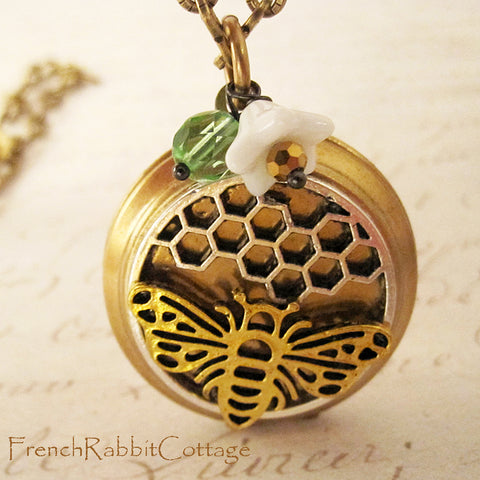 Honey Bee and Honeycomb Locket Necklace