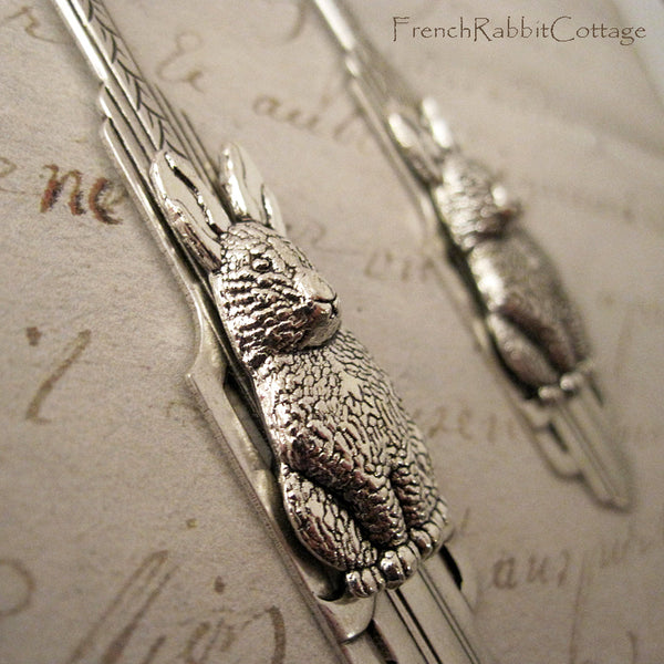 Bunny Rabbit Art Deco Dangle Earrings (Silver tone)