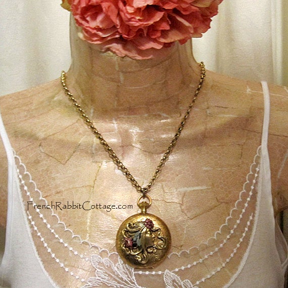 Mucha Art Nouveau Style Locket Necklace
