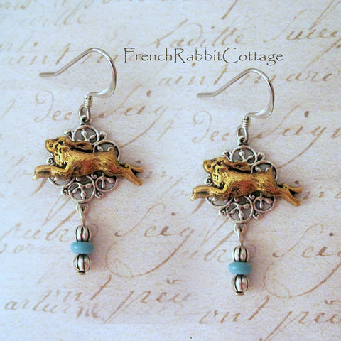 Petite Bunny Rabbit Boho Turquoise Dangle Earrings