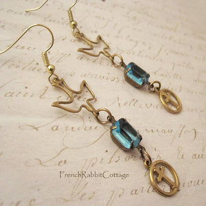 Dove and Cross Earrings. March Birthstone