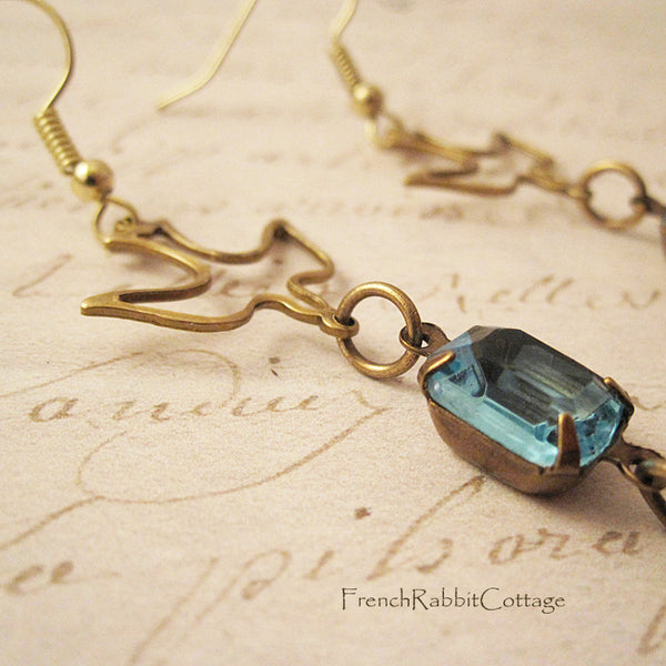 Dove and Cross Earrings. March Birthstone