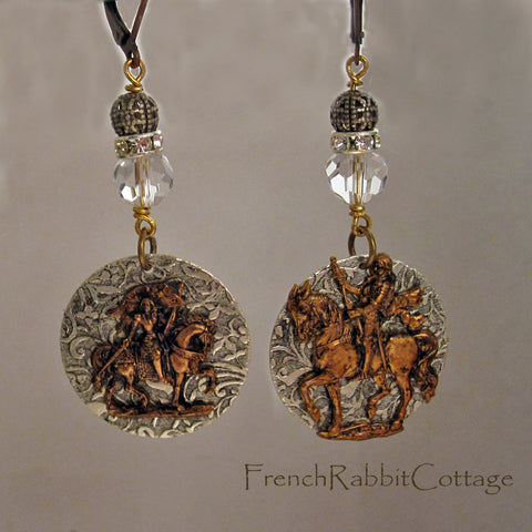 Joan of Arc Earrings. Mismatched Assemblage