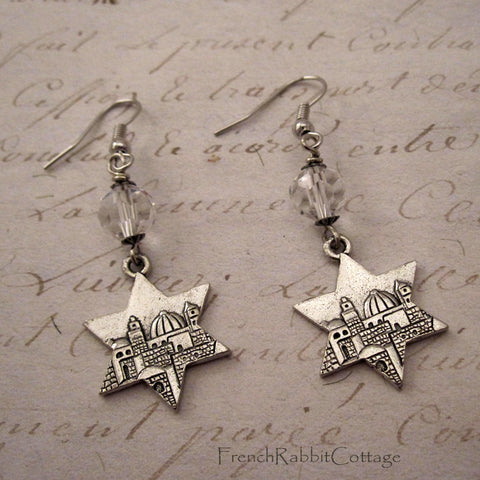 Star of David Earrings with Jerusalem