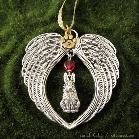 Rabbit Memorial Ornament (Bunny Christmas Ornament, Heart Shaped Angel Wings)