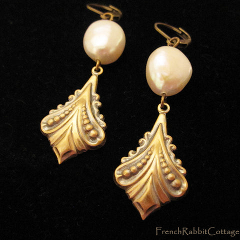 Art Deco Style Pearl Dangle Earrings