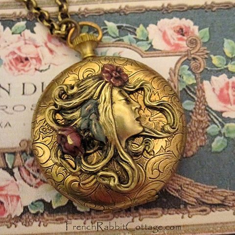 Mucha Art Nouveau Style Locket Necklace